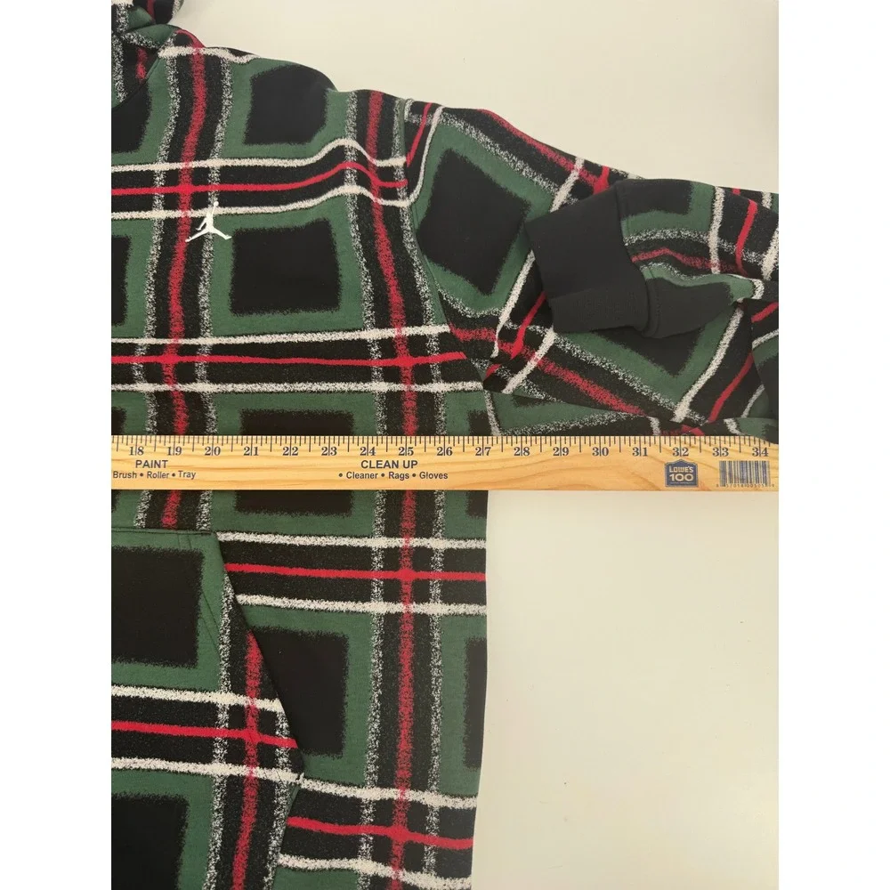 Jordan Plaid Hoodie Mens XXL Green Black Red Jumpman Fleece Pullover Streetwear